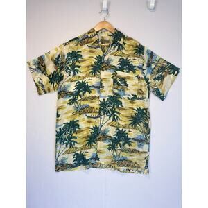 Robert Stock Silk Button Front‎ Shirt Hawaiian Tropical Size Medium Short Sleeve